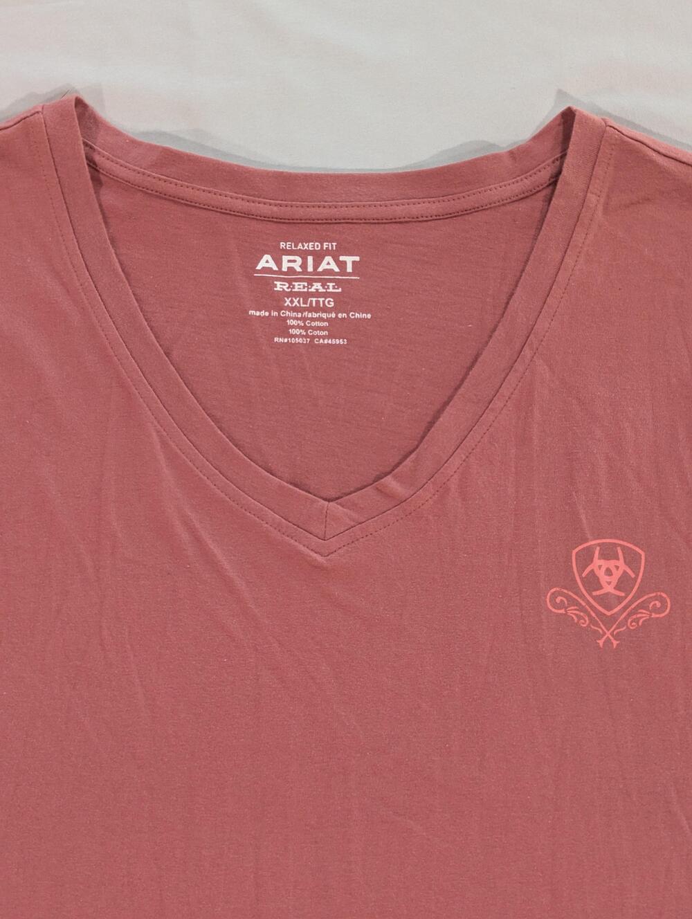 Ariat REAL Shirt Womens 2XL Pink Relaxed Fit V-Neck Logo Graphic Tee Casual